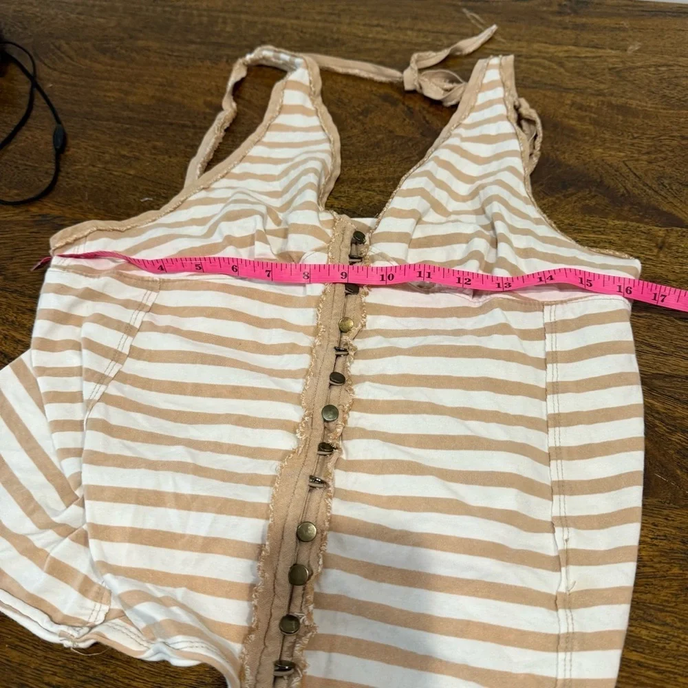 Free People Mylo Striped Faux Button Halter Top